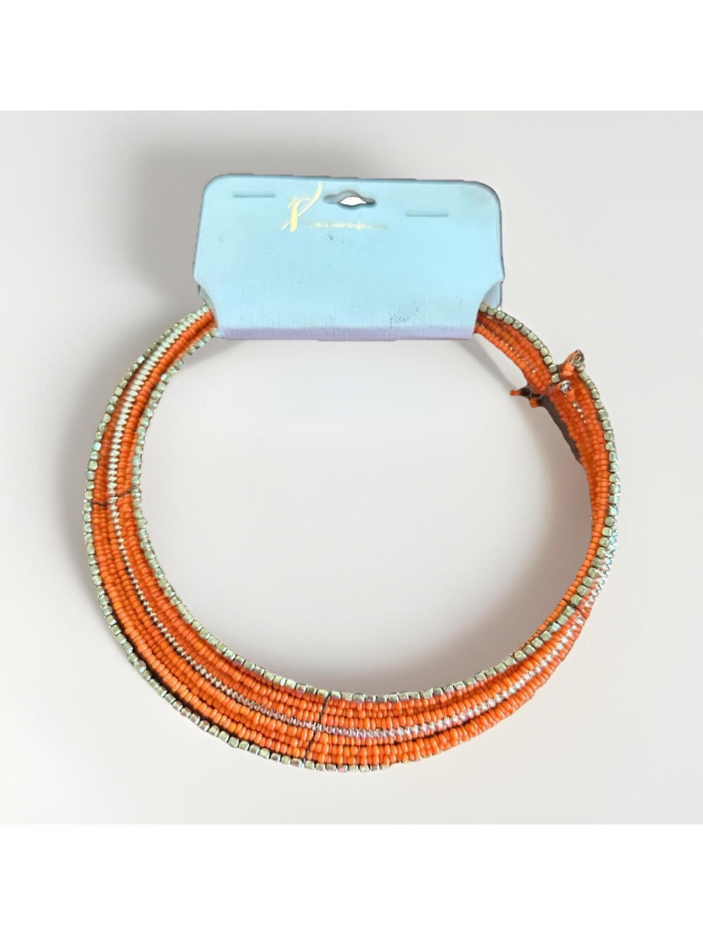 NWT Collection Eighteen XIIX Orange Gold Seed Bead Wrap Necklace Layered 17" L